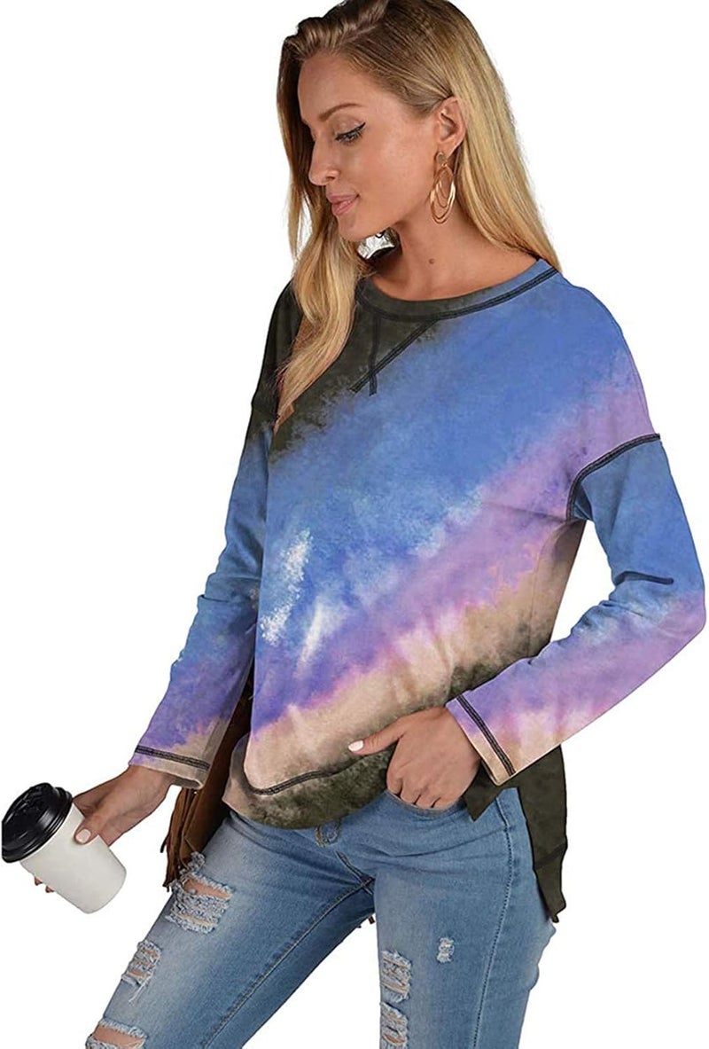 woobles Womens Sweatshirts for Ladies Tie Dye Printed Embroidery Collar Tunic Gradient Blouses Long Sleeve Pullovers - Image 4
